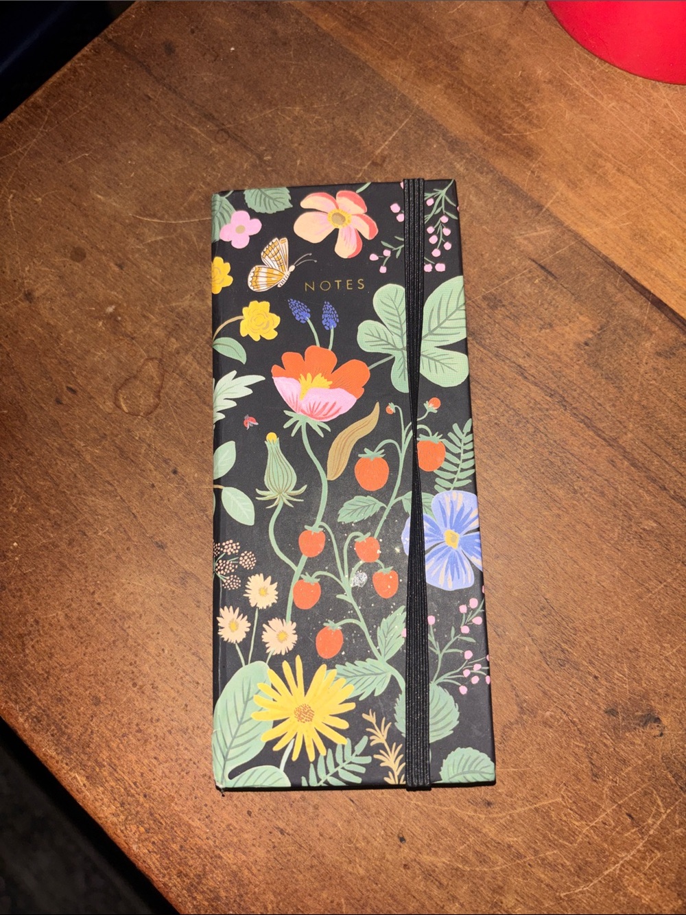 Floral Black Pocket Notebook with Elastic Closure